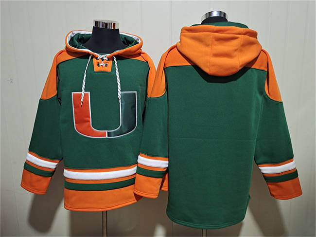 Men's Miami Hurricanes Blank Green Ageless Must-Have Lace-Up Pullover Hoodie